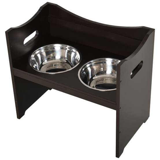 Station de nourriture pour chien réglable en hauteur, MDF, couleur café, 54 x 31,5 x 47 cm - PANGIVO - Image 7