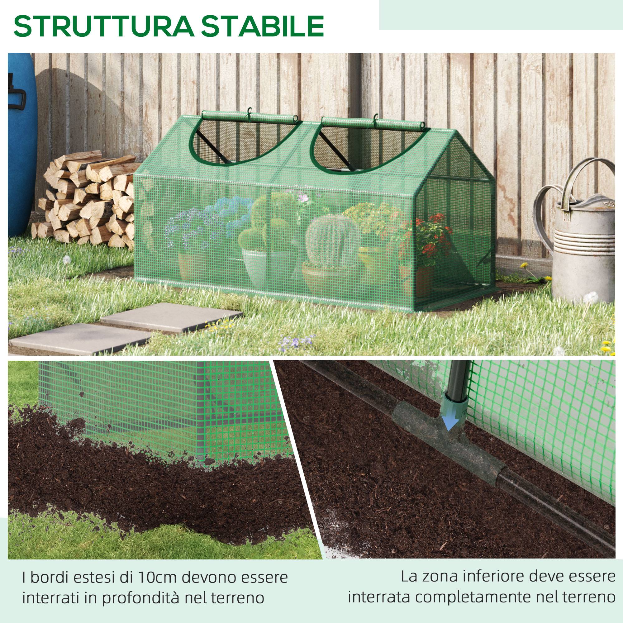 Sans Marque - Serre jardin 120x60x60 cm bâche PE piquets bords rehaussés serre potagère culture légumes fleurs serre compacte verte - Image 8