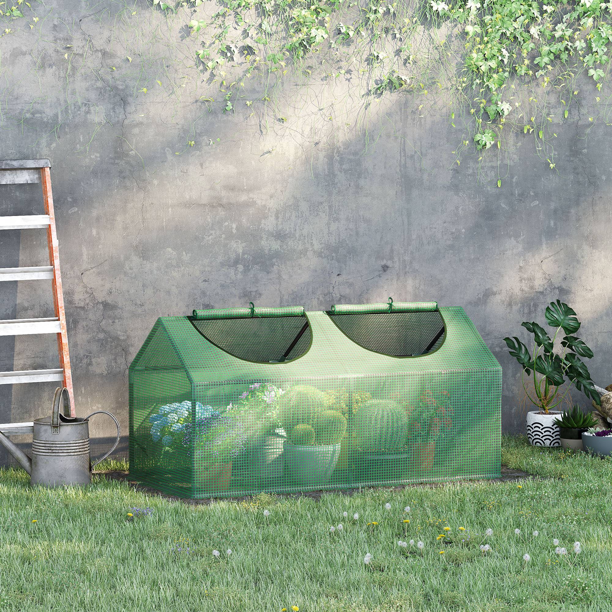 Sans Marque - Serre jardin 120x60x60 cm bâche PE piquets bords rehaussés serre potagère culture légumes fleurs serre compacte verte - Image 3