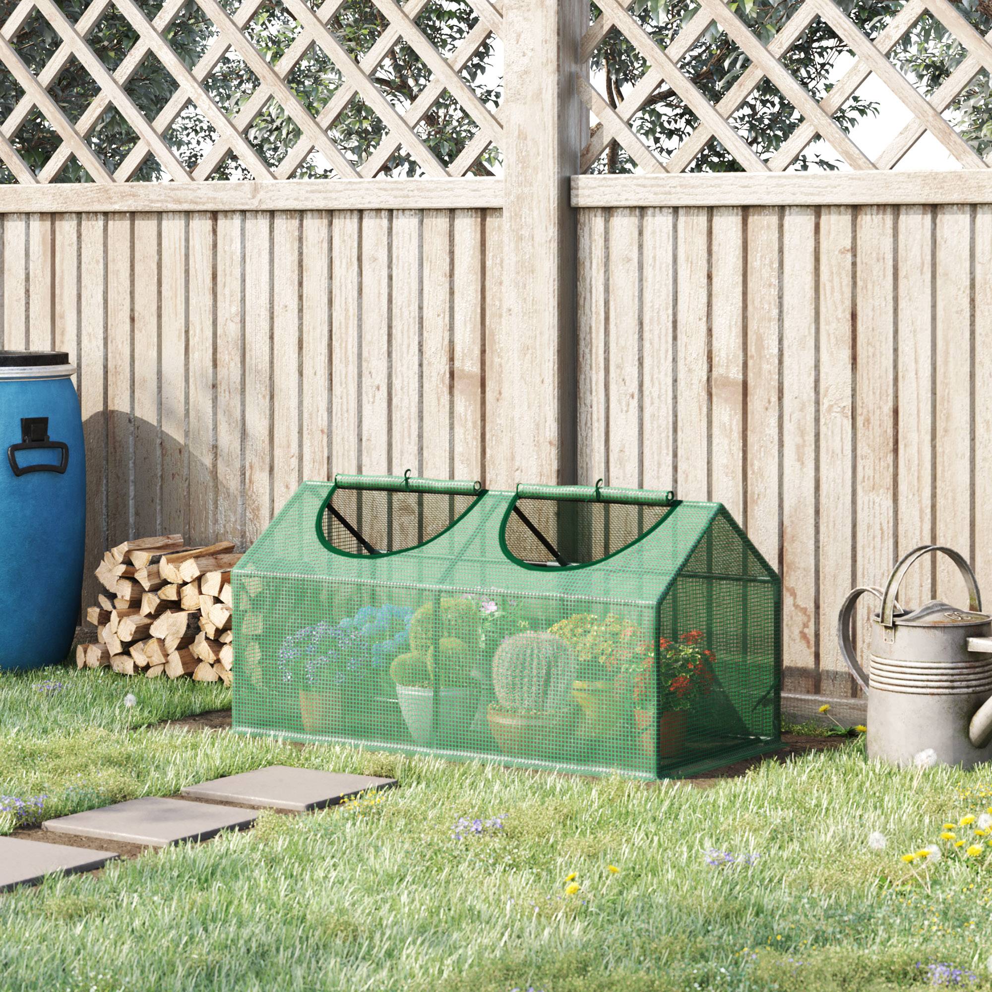 Sans Marque - Serre jardin 120x60x60 cm bâche PE piquets bords rehaussés serre potagère culture légumes fleurs serre compacte verte - Image 4
