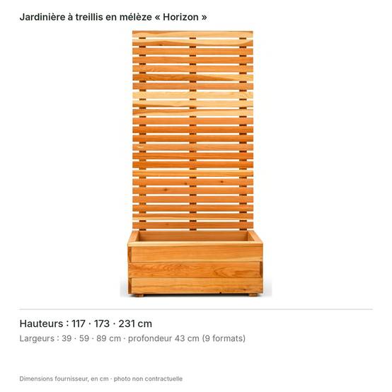 Jardinière brise-vue en mélèze « Horizon » H 173 x L 59 x P 43 cm – bac de plantation et panneau à lames horizontales – kit - Image 3