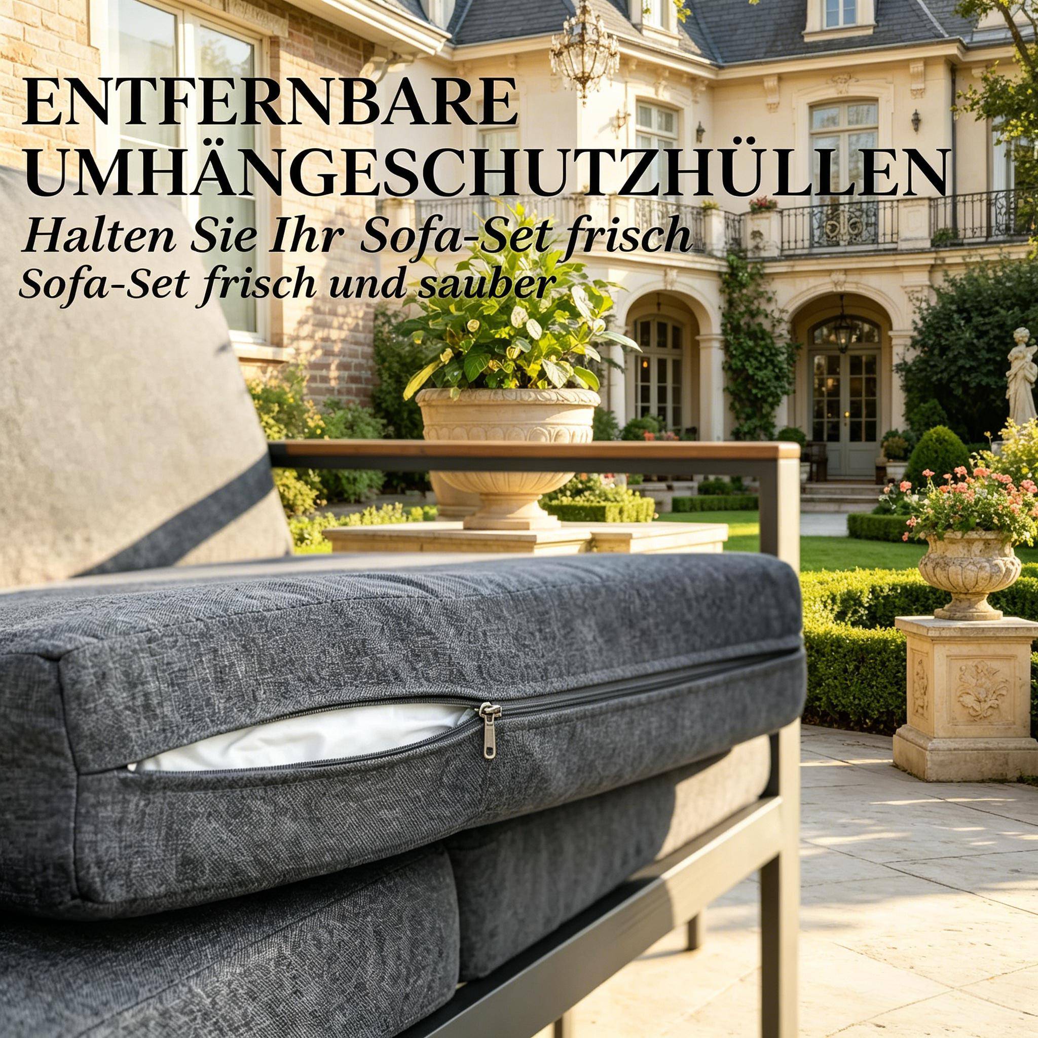 ComfortXL - Salon de jardin d’angle métal 5 places extérieur avec table verre 183 x 183 cm gris foncé - ComfortXL Outdoor Living - Image 8