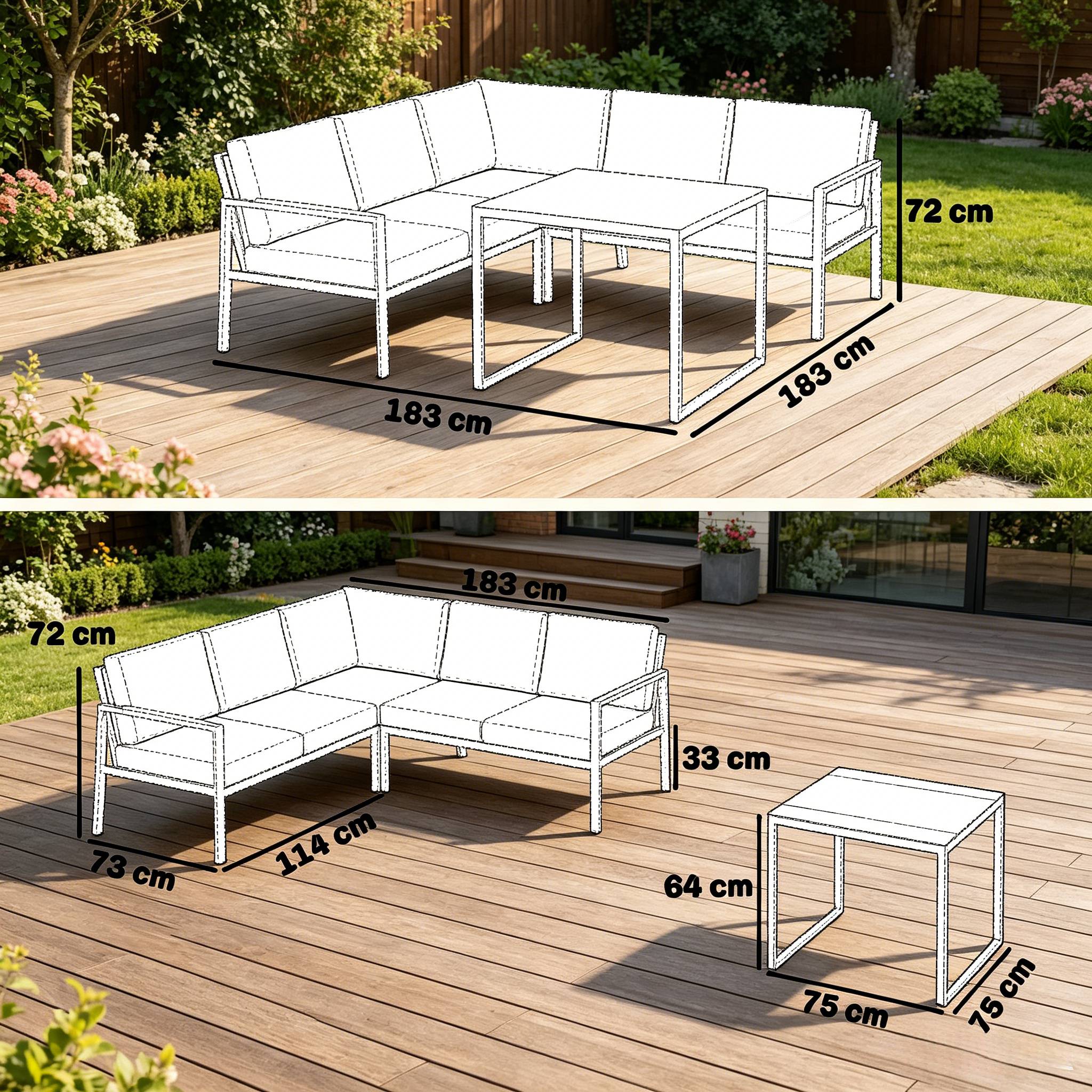 ComfortXL - Salon de jardin d’angle métal 5 places extérieur avec table verre 183 x 183 cm gris foncé - ComfortXL Outdoor Living - Image 4