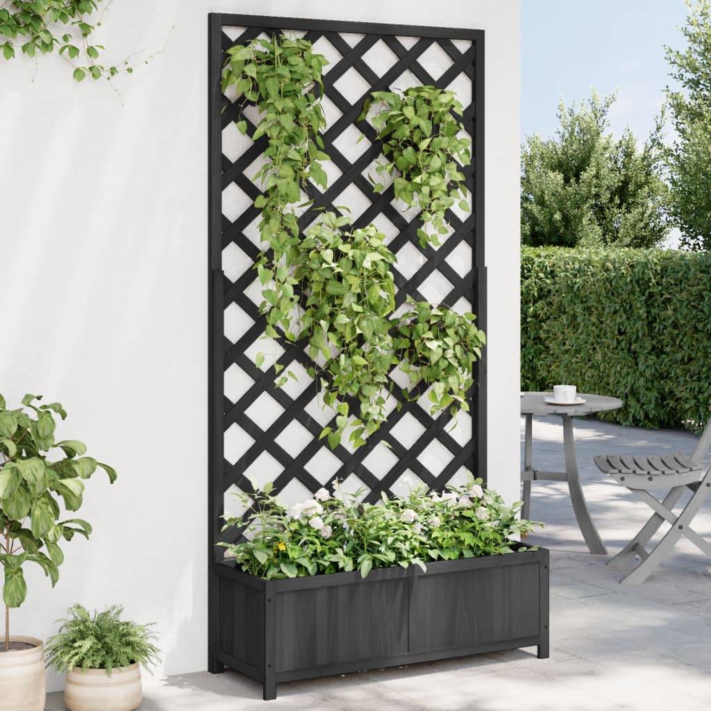 Vidaxl - Jardinière avec treillis noir bois massif de sapin vidaXL 365481 - Image 1