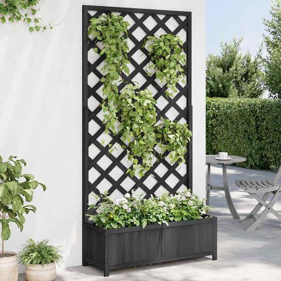 Vidaxl - Jardinière avec treillis noir 90x35x180 cm bois massif de sapin vidaXL 365481 - Image 1