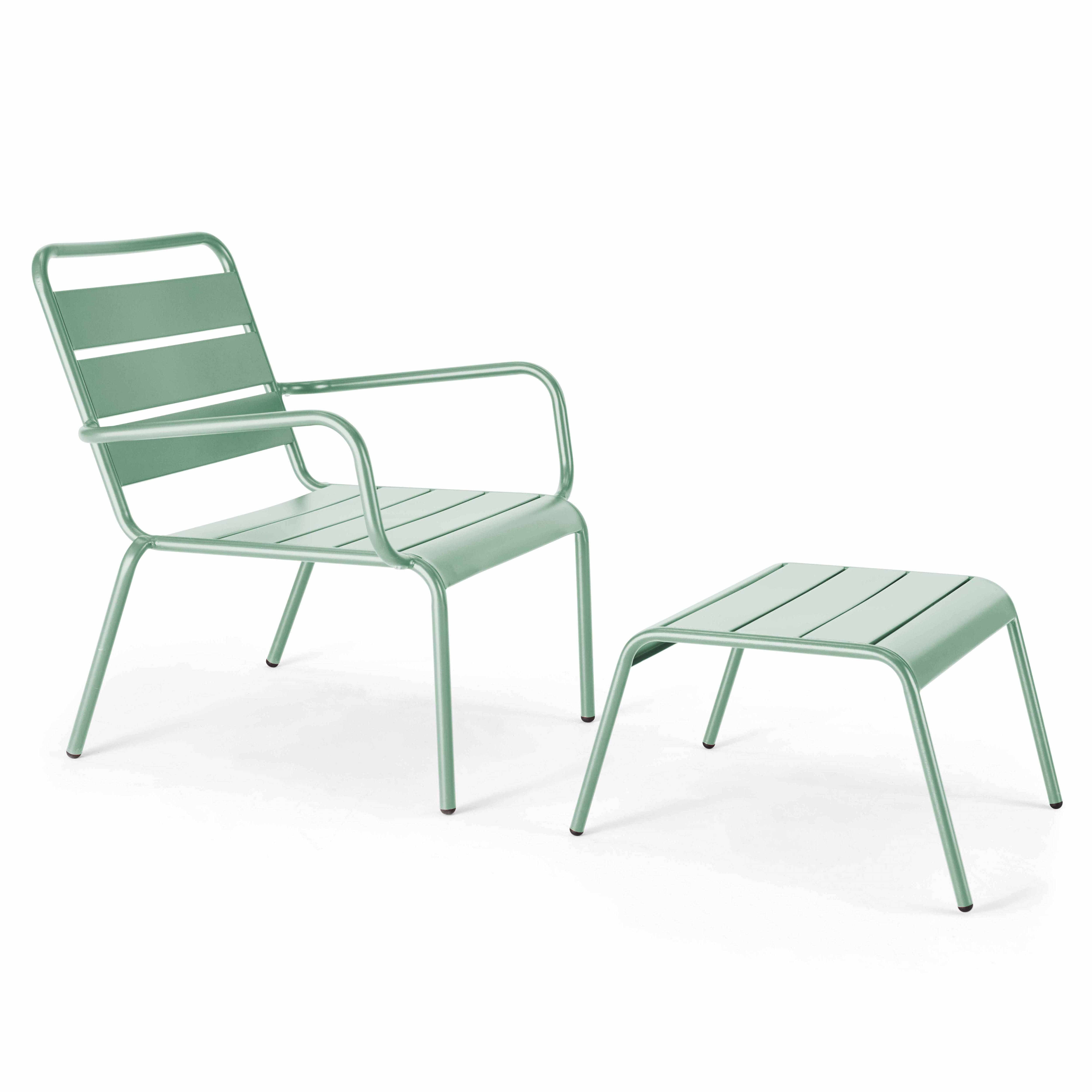 Oviala - Fauteuil relax et repose pied en métal vert sauge Palavas - Oviala - Image 1
