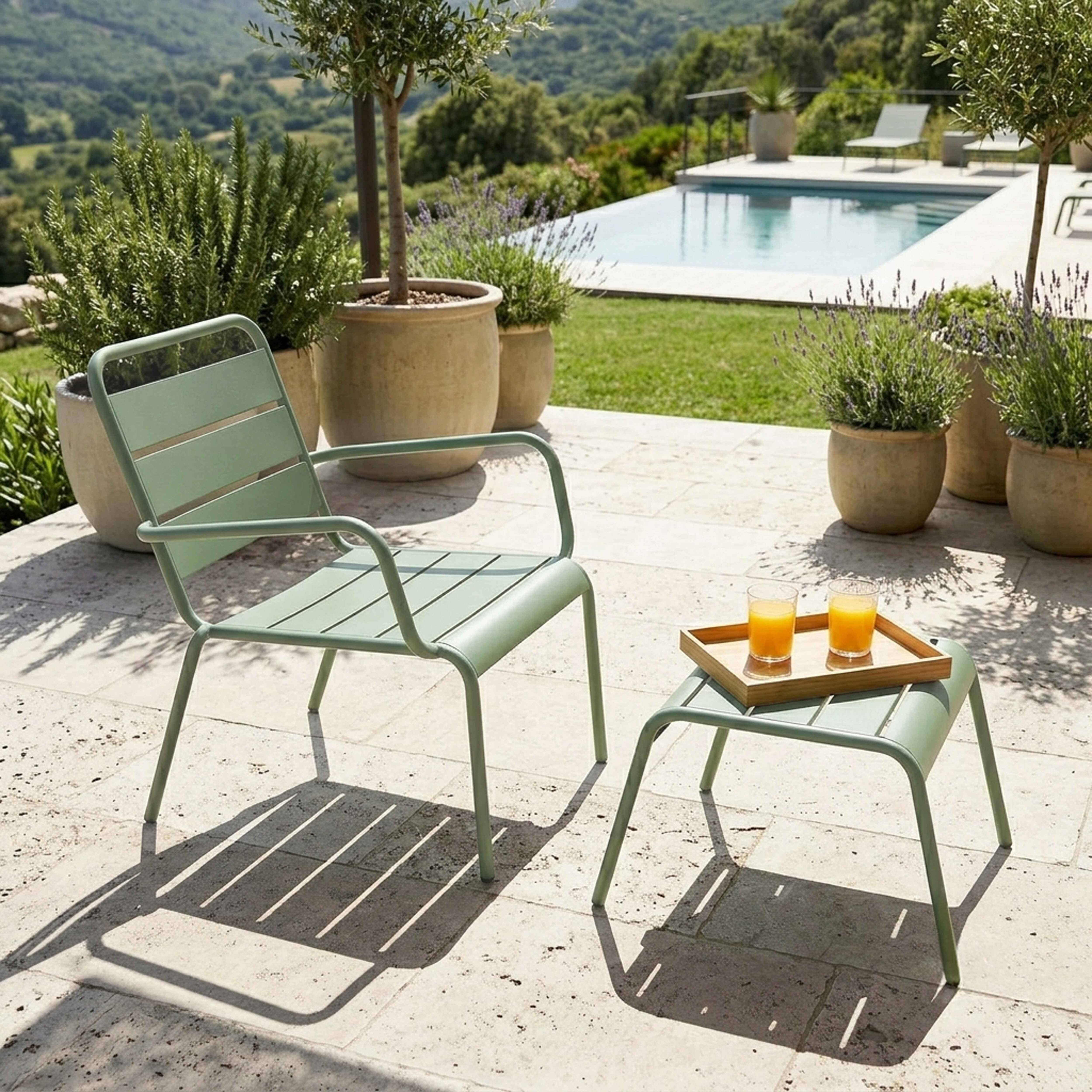 Oviala - Fauteuil relax et repose pied en métal vert sauge Palavas - Oviala - Image 2