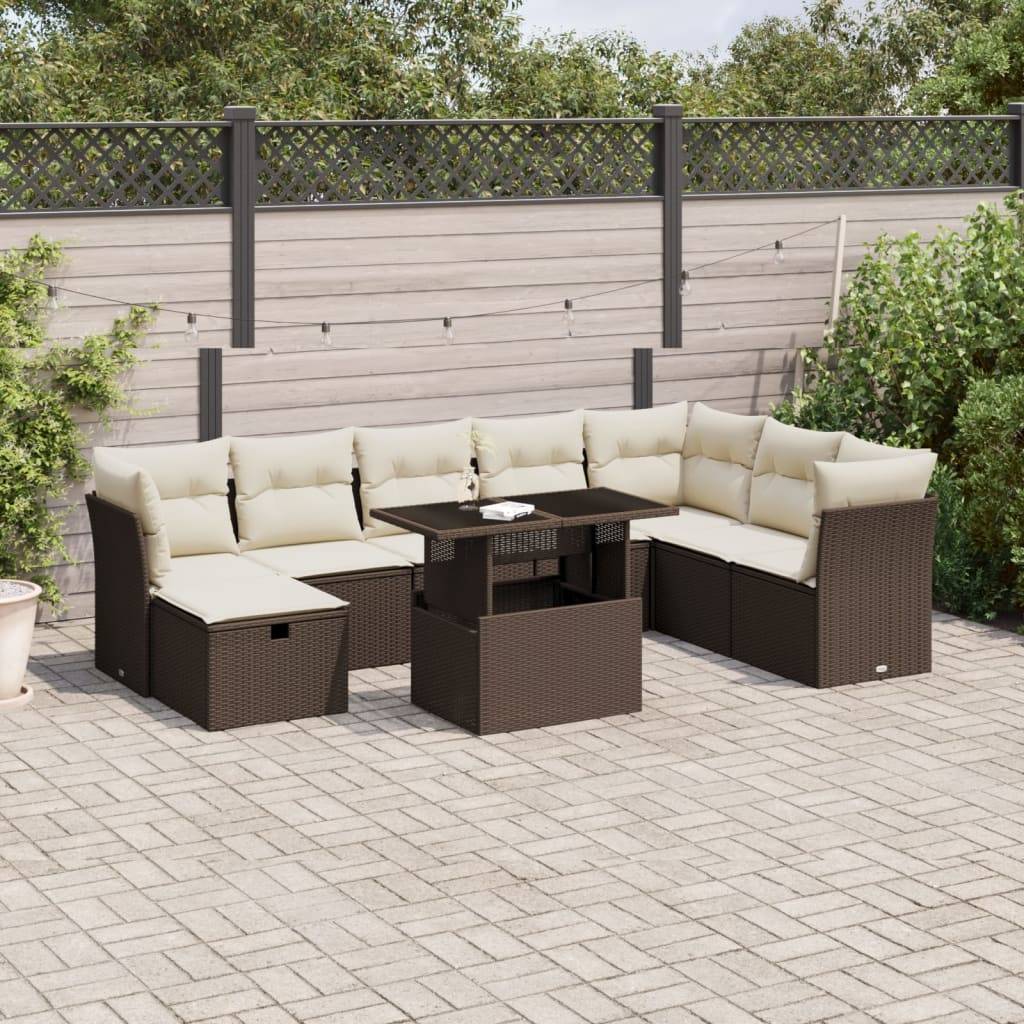 Vidaxl - Salon de jardin avec coussins 9 pcs marron résine tressée vidaXL 3274713 - Image 1