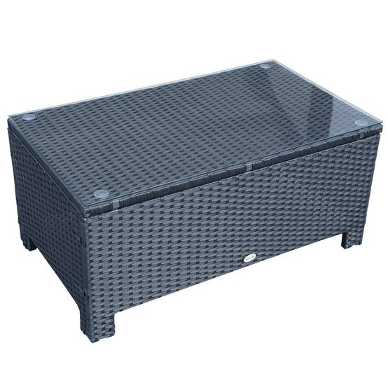 PANGIVO - Table basse de jardin résine tressée et verre trempé noir 85 x 50 x 39 cm - PANGIVO - Image 2