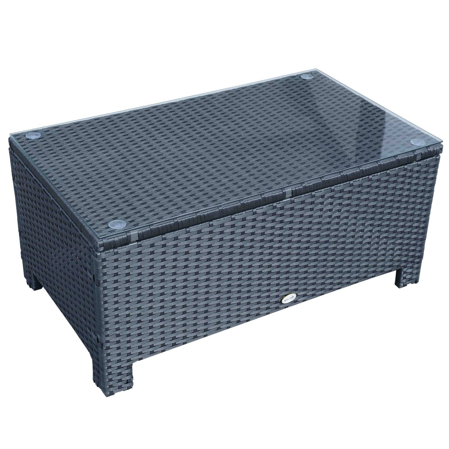 PANGIVO - Table basse de jardin résine tressée et verre trempé noir 85 x 50 x 39 cm - PANGIVO - Image 2