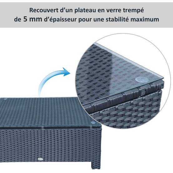 PANGIVO - Table basse de jardin résine tressée et verre trempé noir 85 x 50 x 39 cm - PANGIVO - Image 7