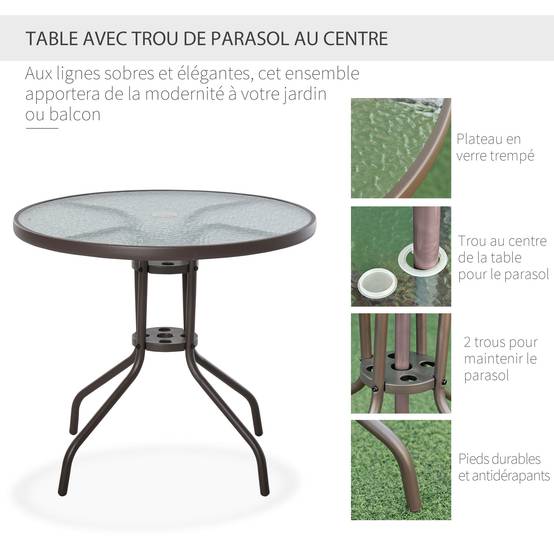 Ensemble salon de jardin acier textilène beige café 80 x 80 x 69.5 cm - PANGIVO - Image 8