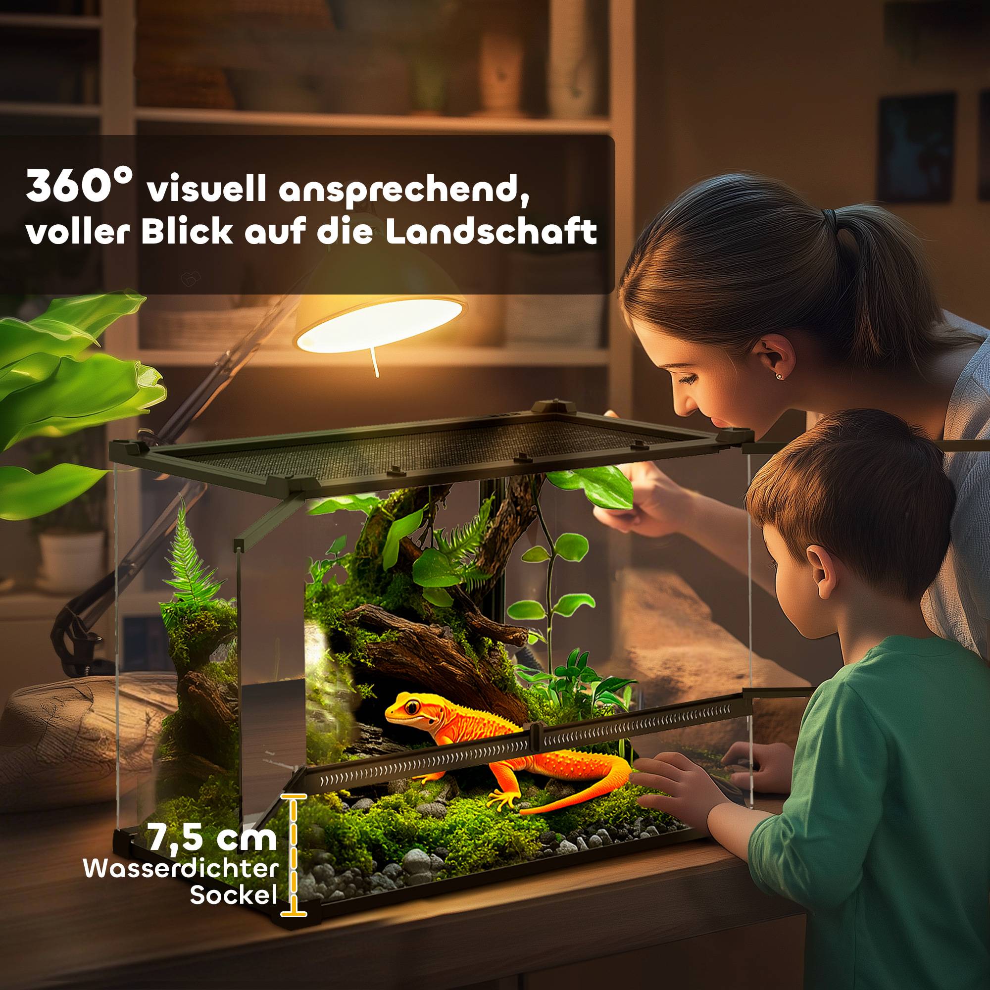 ComfortXL - Terrarium pour reptiles en verre trempé noir lézards serpents amphibiens fond étanche surélevé et ventilé - Image 6