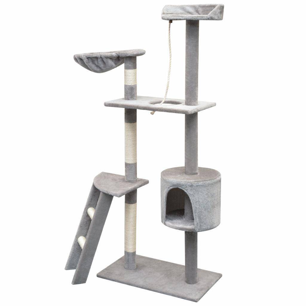 Helloshop26 - Arbre à chat griffoir grattoir niche jouet animaux peluché en sisal 150 cm gris - Image 2