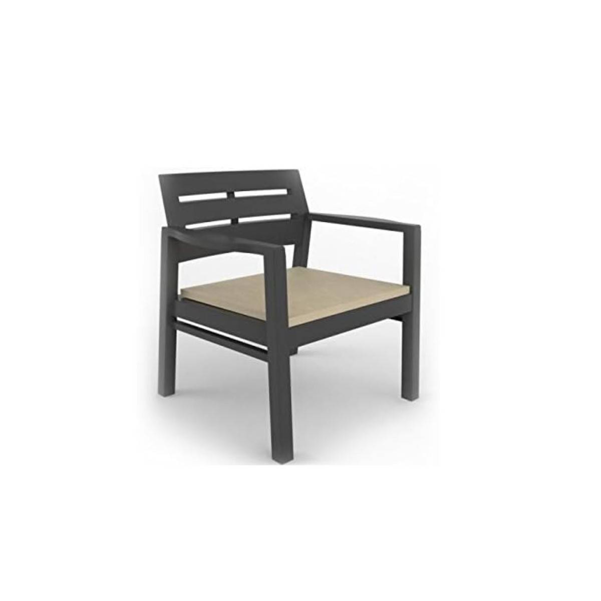 Salon de jardin 4 pièces Anthracite Canapé 2 places + 2 fauteuils + Table basse + 3 Coussins écru KZ GARDEN - Image 2
