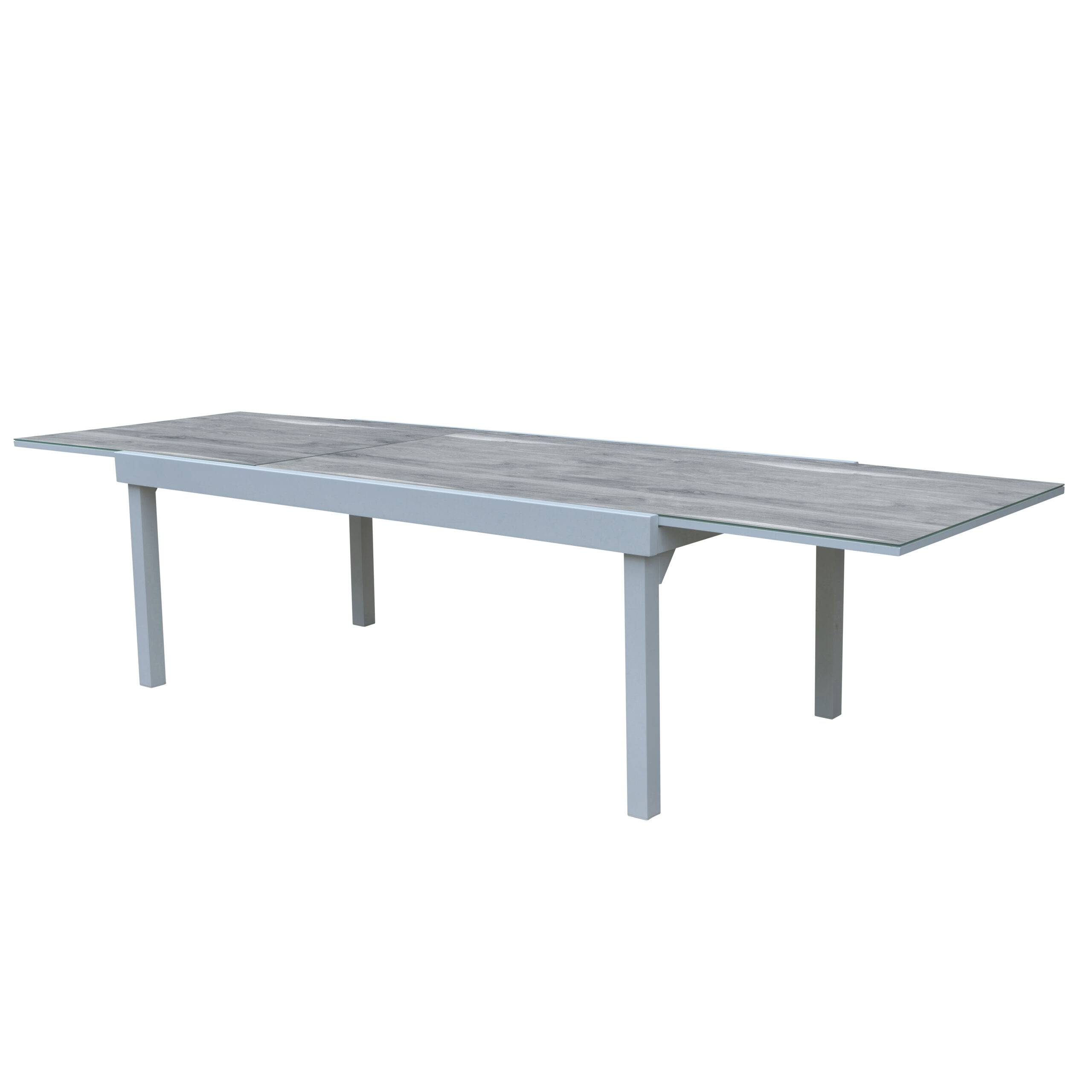 Wilsa Garden - Ensemble MODULO 8/12p en aluminium blanc et verre décors bois avec 8 fauteuils en textilène - Image 5