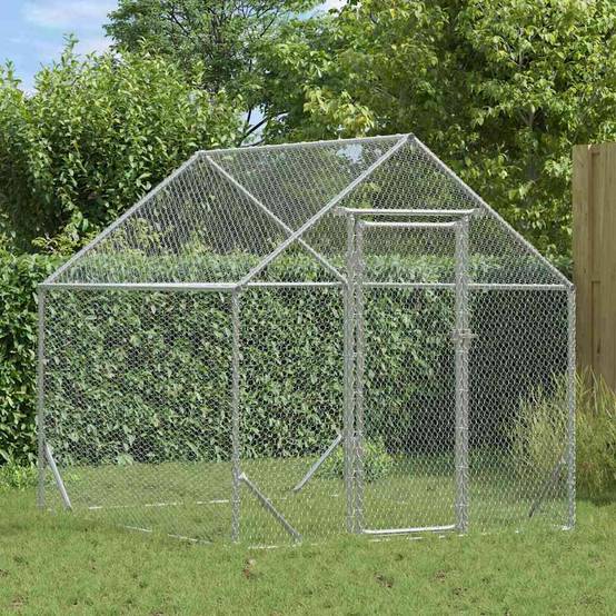 Parc Poules Métal Solide Promenade Sécurisée Volailles Argent 2x1,7m - ComfortXL Outdoor Living - Image 1