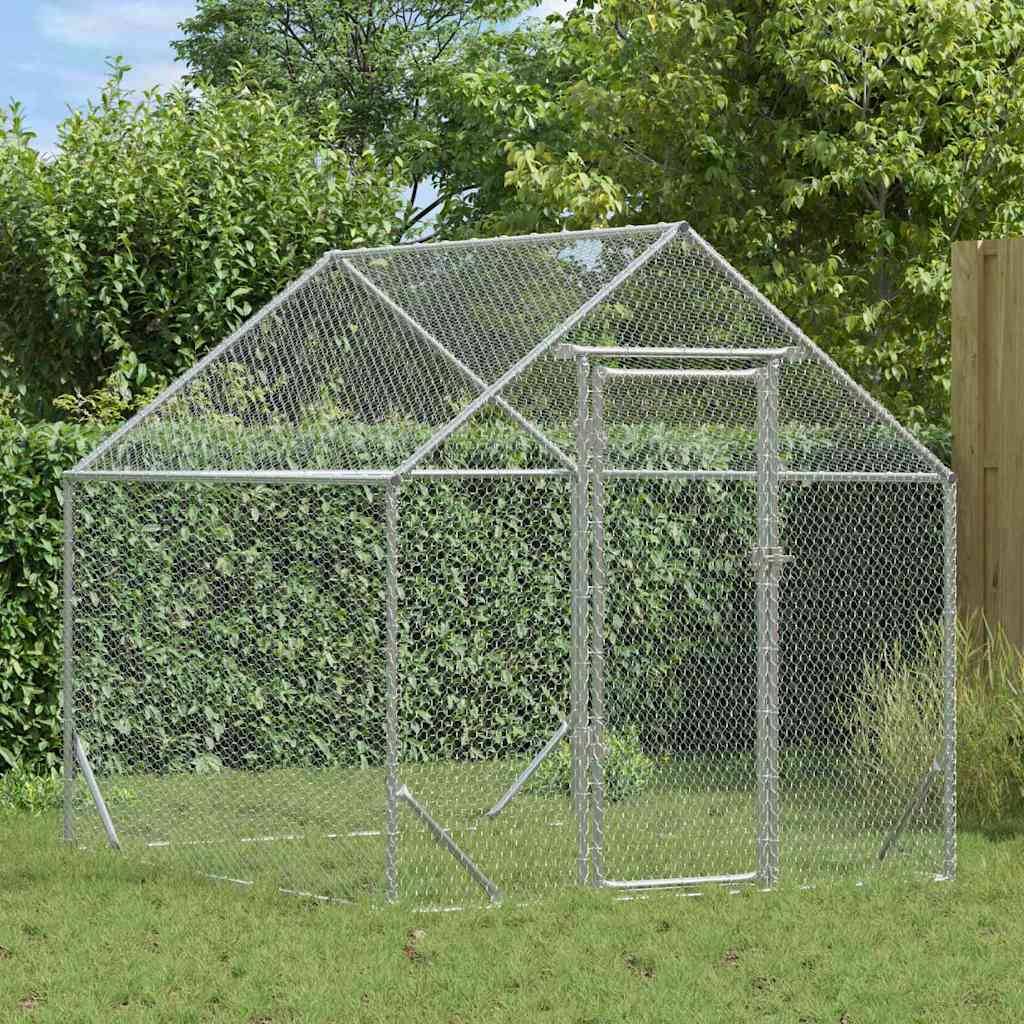 Parc Poules Métal Solide Promenade Sécurisée Volailles Argent 2x1,7m - ComfortXL Outdoor Living - Image 1