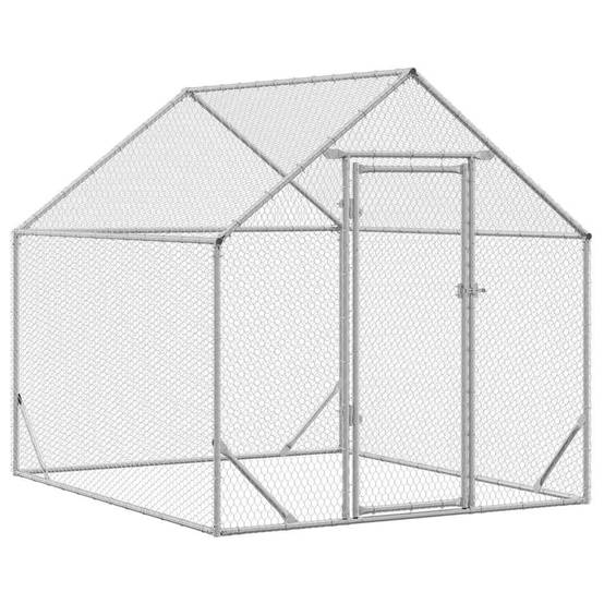 Parc Poules Métal Solide Promenade Sécurisée Volailles Argent 2x1,7m - ComfortXL Outdoor Living - Image 2