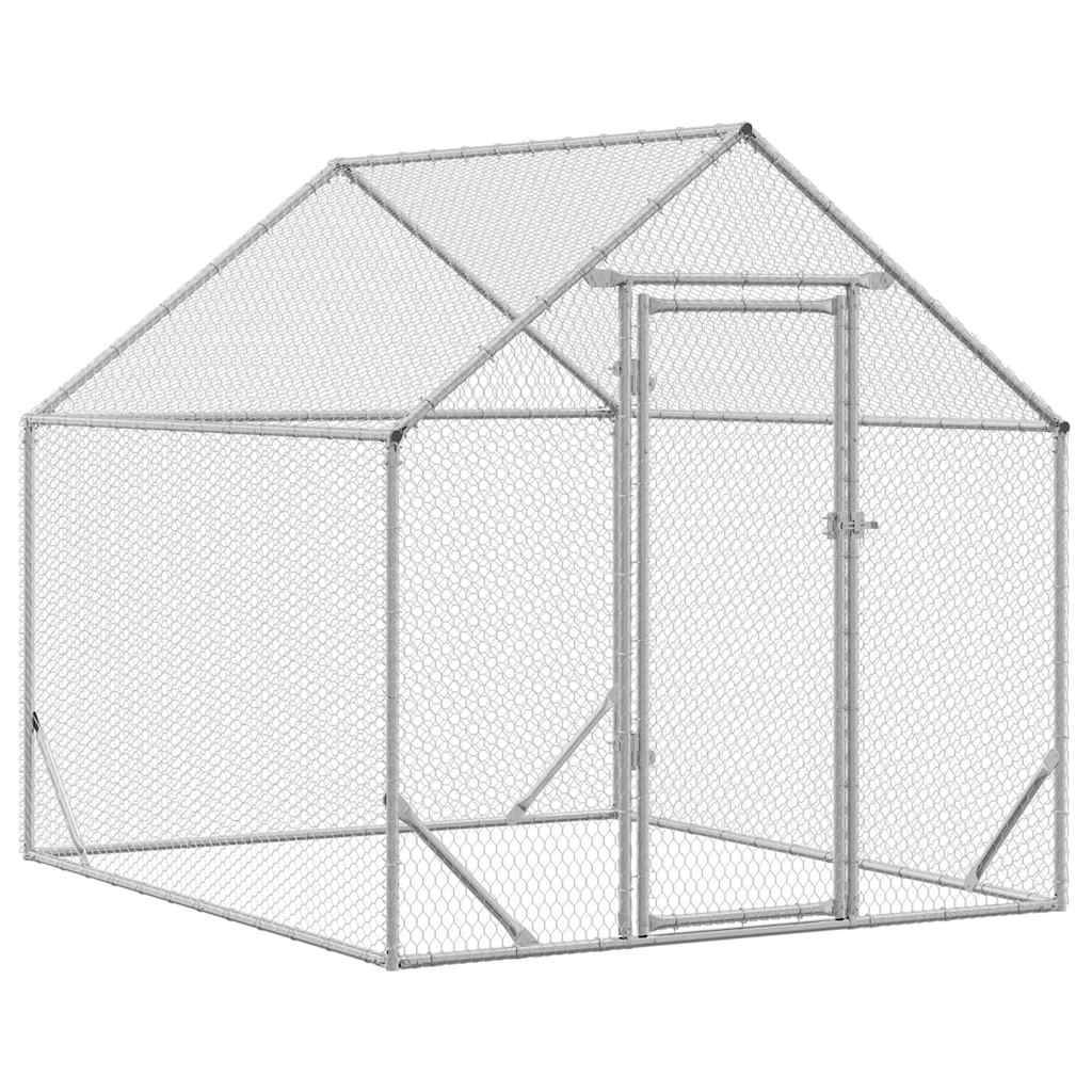 Parc Poules Métal Solide Promenade Sécurisée Volailles Argent 2x1,7m - ComfortXL Outdoor Living - Image 2
