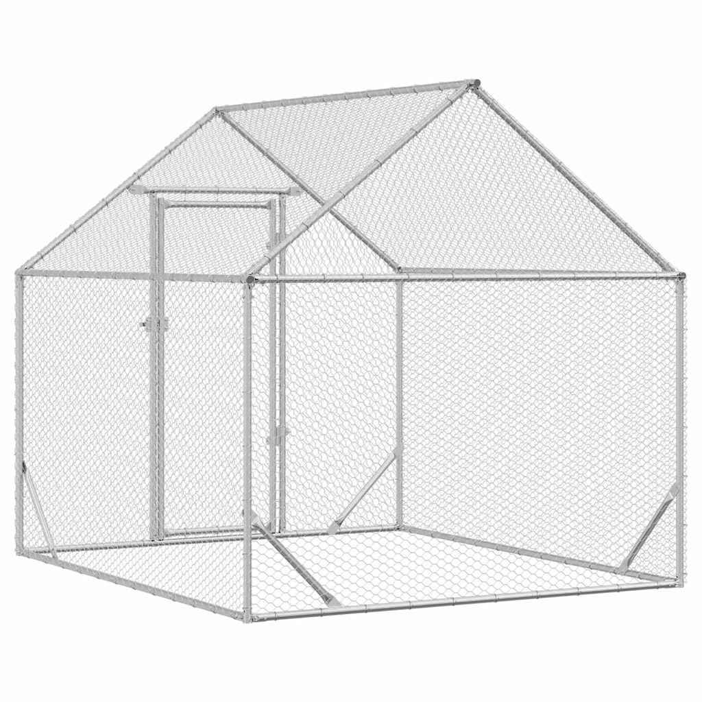 Parc Poules Métal Solide Promenade Sécurisée Volailles Argent 2x1,7m - ComfortXL Outdoor Living - Image 6