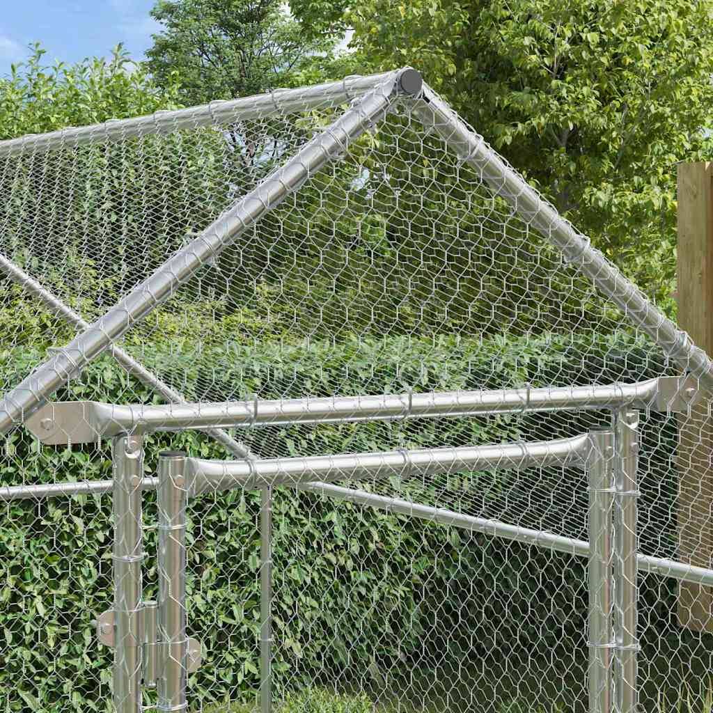 Parc Poules Métal Solide Promenade Sécurisée Volailles Argent 2x1,7m - ComfortXL Outdoor Living - Image 3