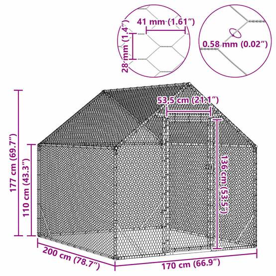 Parc Poules Métal Solide Promenade Sécurisée Volailles Argent 2x1,7m - ComfortXL Outdoor Living - Image 8