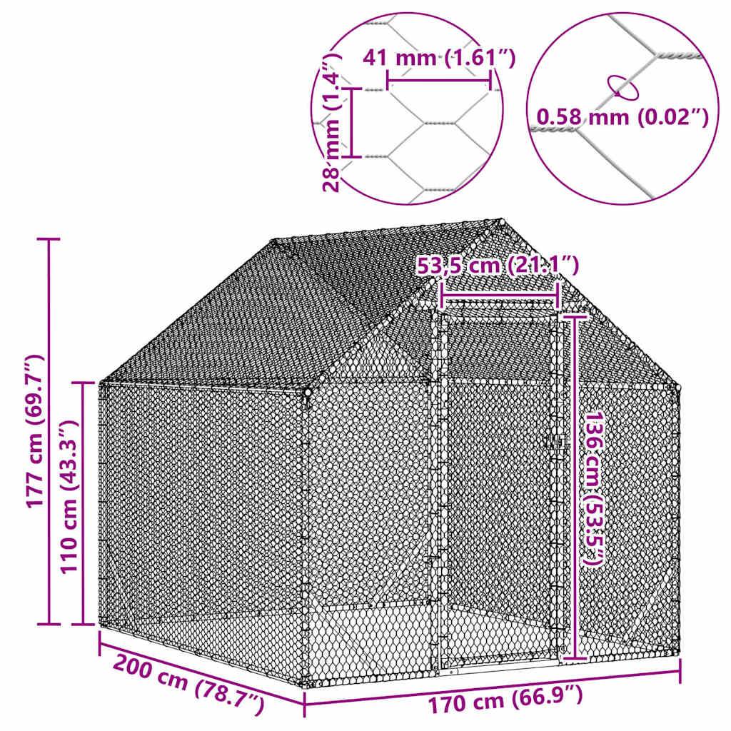 Parc Poules Métal Solide Promenade Sécurisée Volailles Argent 2x1,7m - ComfortXL Outdoor Living - Image 8