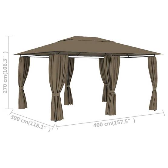 Tonnelle de Jardin Acier avec Rideaux Toit Ventilé Imperméable pour Terrasse Taupe 4x3 m – ComfortXL Outdoor Living - Image 9
