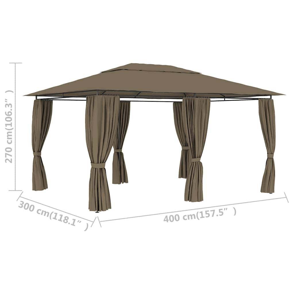 Tonnelle de Jardin Acier avec Rideaux Toit Ventilé Imperméable pour Terrasse Taupe 4x3 m – ComfortXL Outdoor Living - Image 9