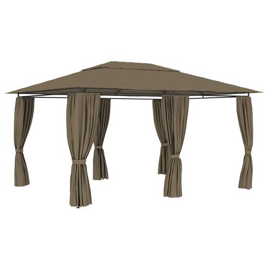Tonnelle de Jardin Acier avec Rideaux Toit Ventilé Imperméable pour Terrasse Taupe 4x3 m – ComfortXL Outdoor Living - Image 1