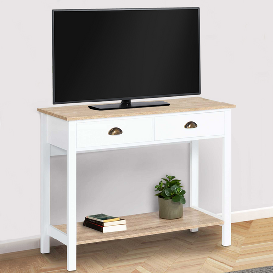 Console 2 tiroirs campagne ISIS 1 étagère bois et blanc - Image 3