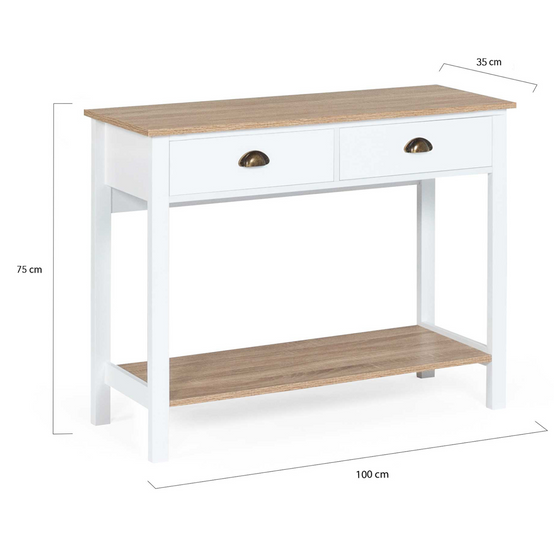 Console 2 tiroirs campagne ISIS 1 étagère bois et blanc - Image 6