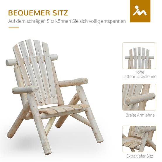 Chaise Adirondack en bois, résistante aux intempéries, 83x68x101 cm, finition naturelle - Image 7
