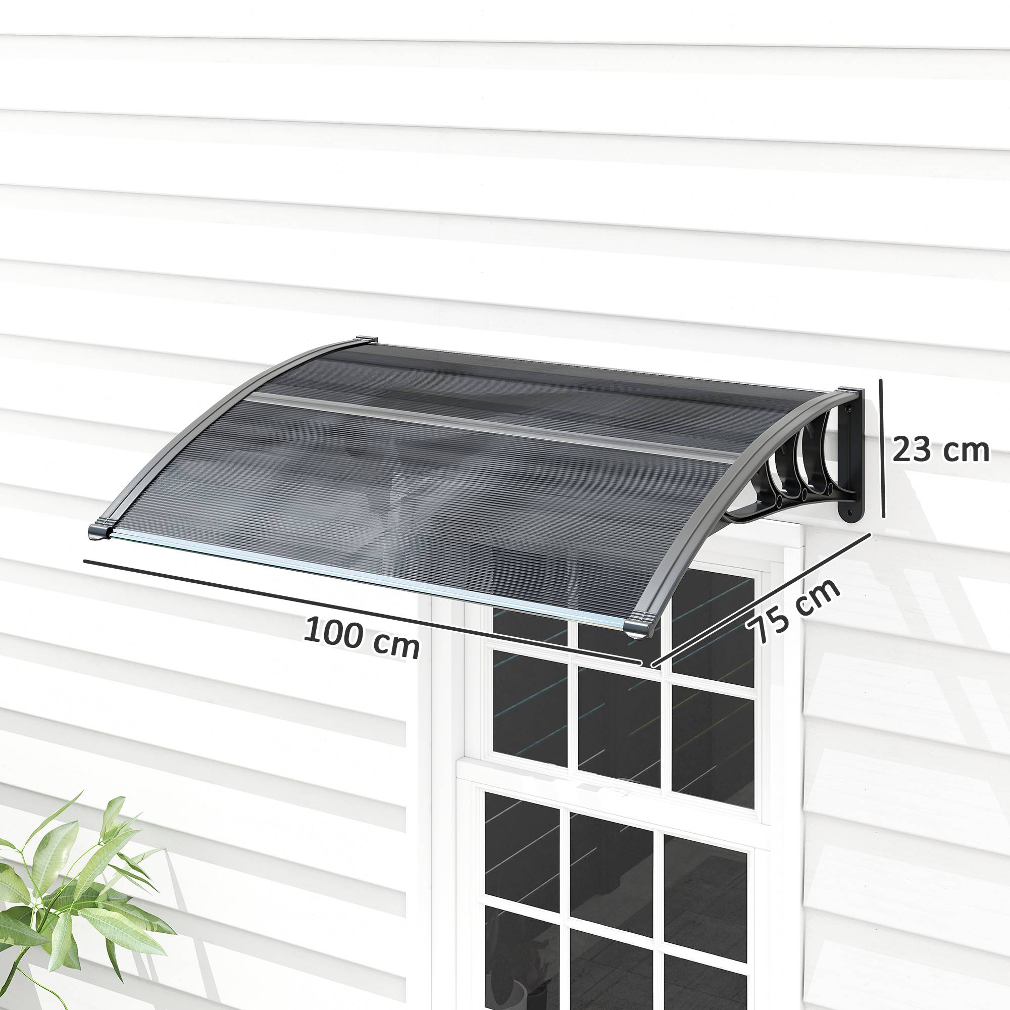 Store noir 100x75x23 cm en polycarbonate pour protection soleil et pluie, accessoire design sobre pour entrée pratique et résistant - Image 5