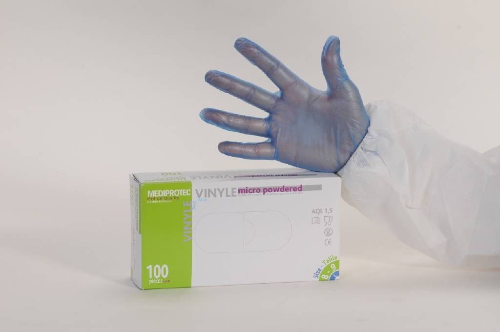 Gants vinyle bleu micro poudre taille XL - Lot de 4 Colis de 1000 - Mediprotec Promosac