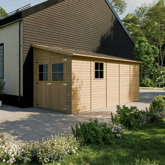 Timbela - Abri de Jardin en Bois Naturel H244x218x514 cm /10 m² avec paroi latérale et fenêtres - 17 mm d’épaisseur - Timbela M341A - Image 1