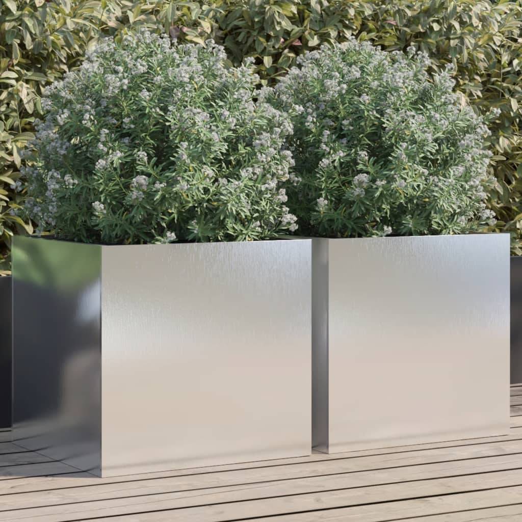 Jardinières lot de 2 acier inoxydable argenté 49 x 47 x 46 cm - PANGIVO - Image 1