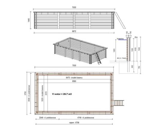 Altanka - Piscine hors sol en bois AQUA 7 x 3.75 - H.1.45 m, sable, fixations à sceller - BAS7308OSPI3 - ALTANKA - Image 4