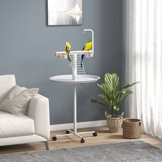 Comedero para Pajaros de Pie Ø60x138 cm avec 4 roues 2 Cuenco en acier inoxydable et 2 perchas blanches - Image 3