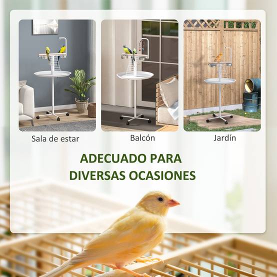 Comedero para Pajaros de Pie Ø60x138 cm avec 4 roues 2 Cuenco en acier inoxydable et 2 perchas blanches - Image 6