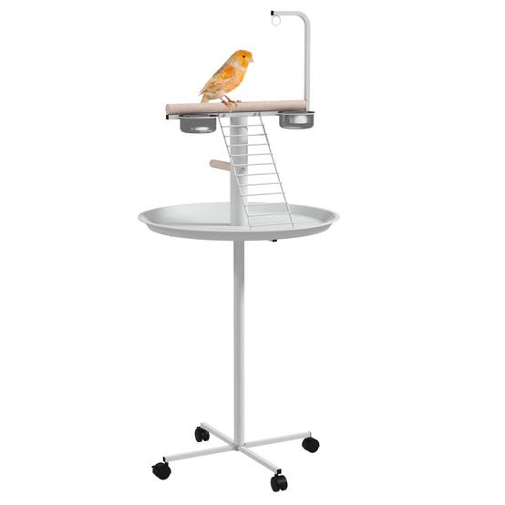 Comedero para Pajaros de Pie Ø60x138 cm avec 4 roues 2 Cuenco en acier inoxydable et 2 perchas blanches - Image 1
