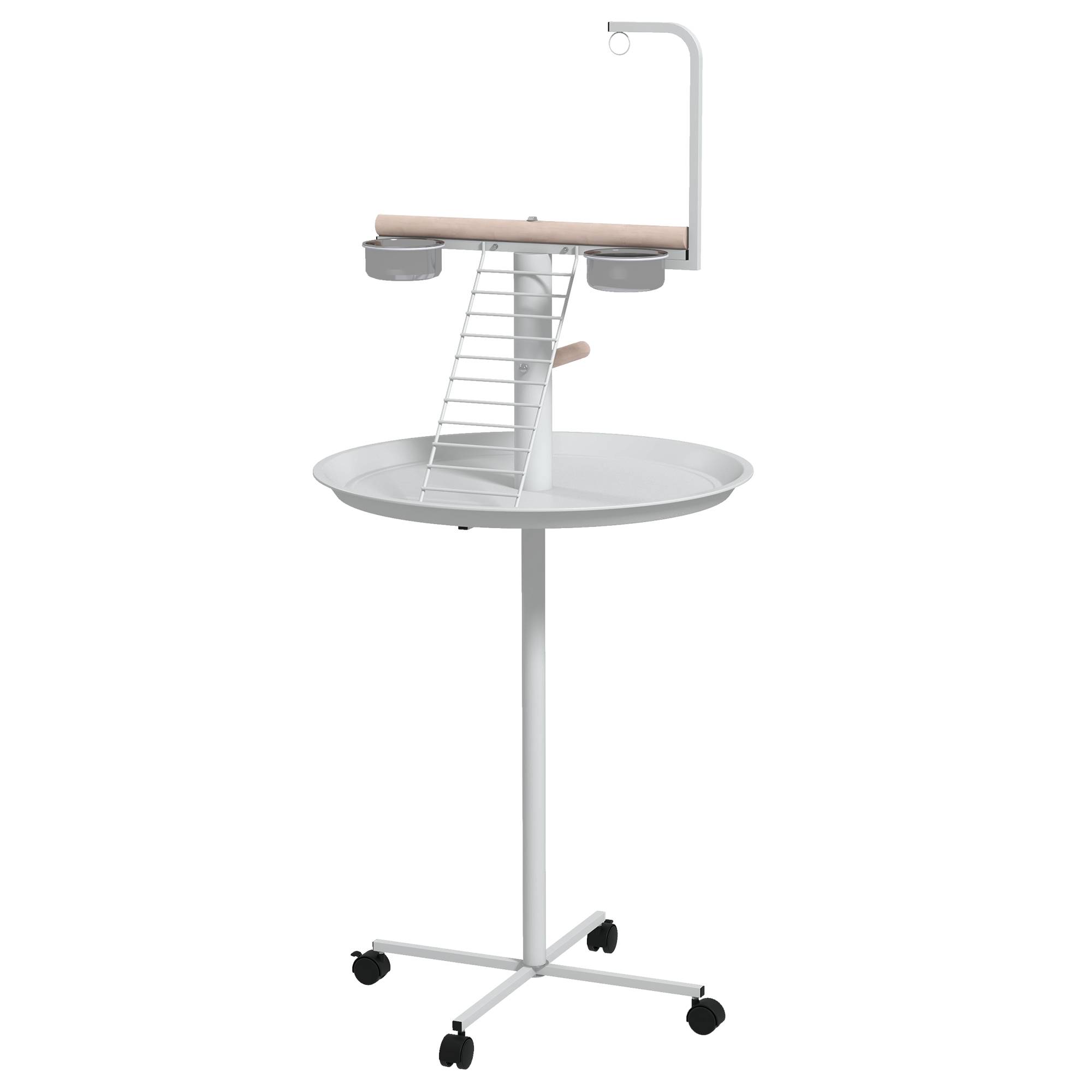 Comedero para Pajaros de Pie Ø60x138 cm avec 4 roues 2 Cuenco en acier inoxydable et 2 perchas blanches - Image 2