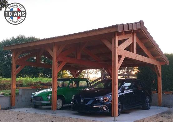 Cpbf Charpentes - Carport deux pentes faitage décalé, 500cm x 600cm, bois DOUGLAS Français (Charpente en bois-auvent-abri voiture), 30 m². Garantie 10 ans - Image 4