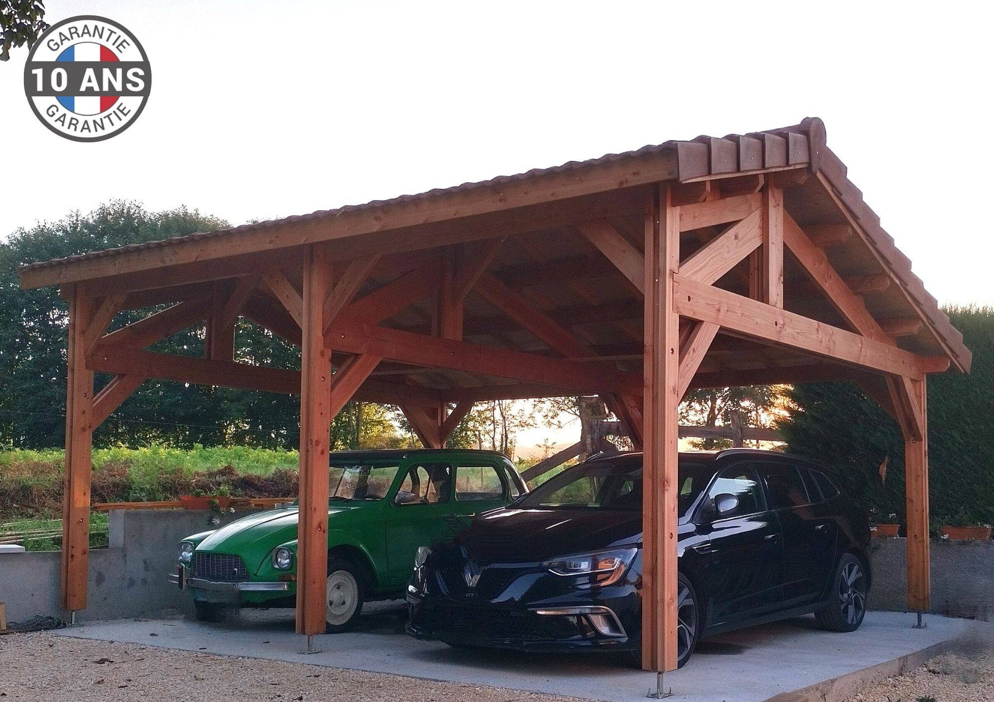 Cpbf Charpentes - Carport  deux pentes faitage décalé, 500cm x 600cm, bois DOUGLAS Français  (Charpente en bois-auvent-abri voiture),  30 m². Garantie 10 ans - Image 4
