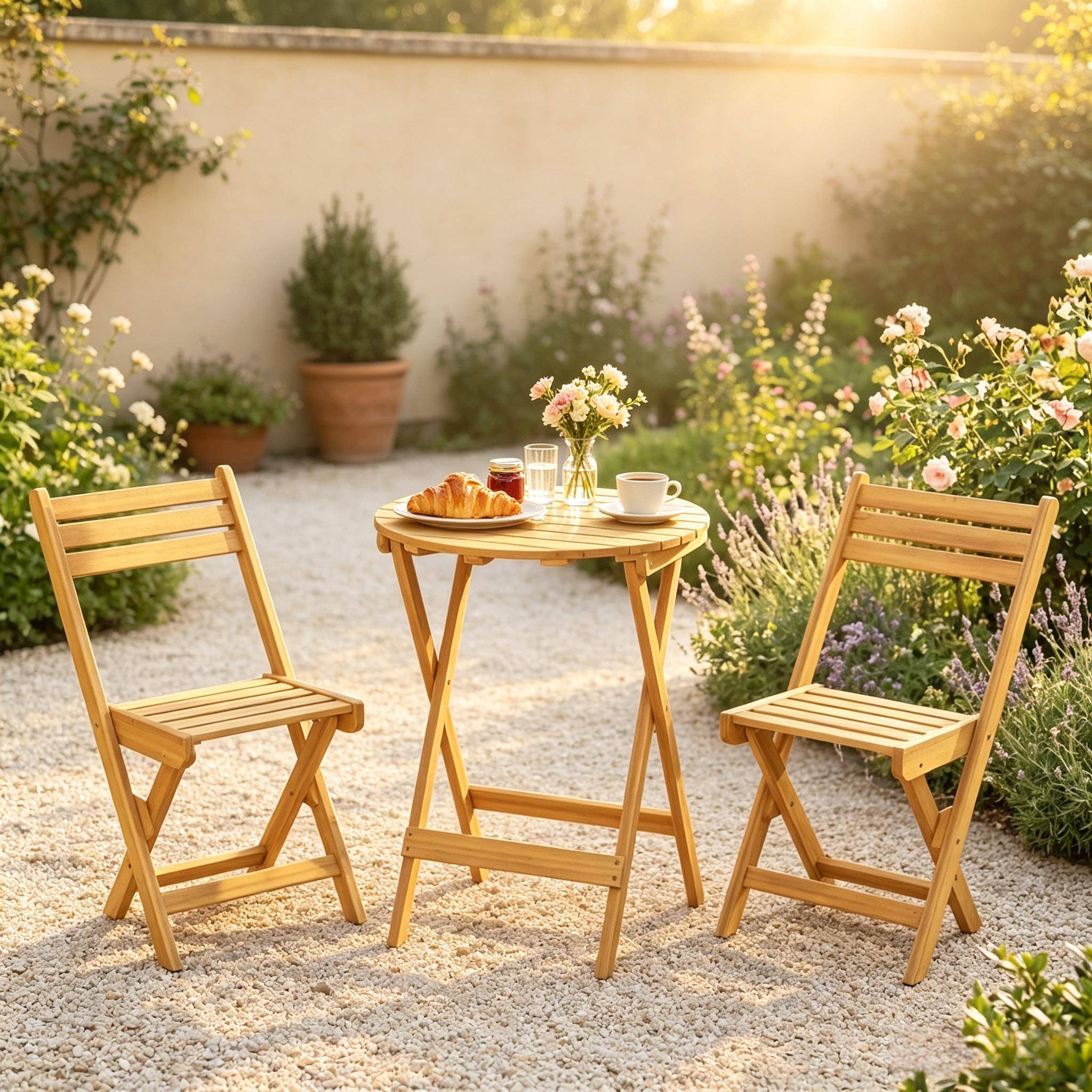 ComfortXL - Salon de jardin bistrot pliant acacia naturel table 60 cm 2 chaises balcon - ComfortXL Outdoor Living - Image 6