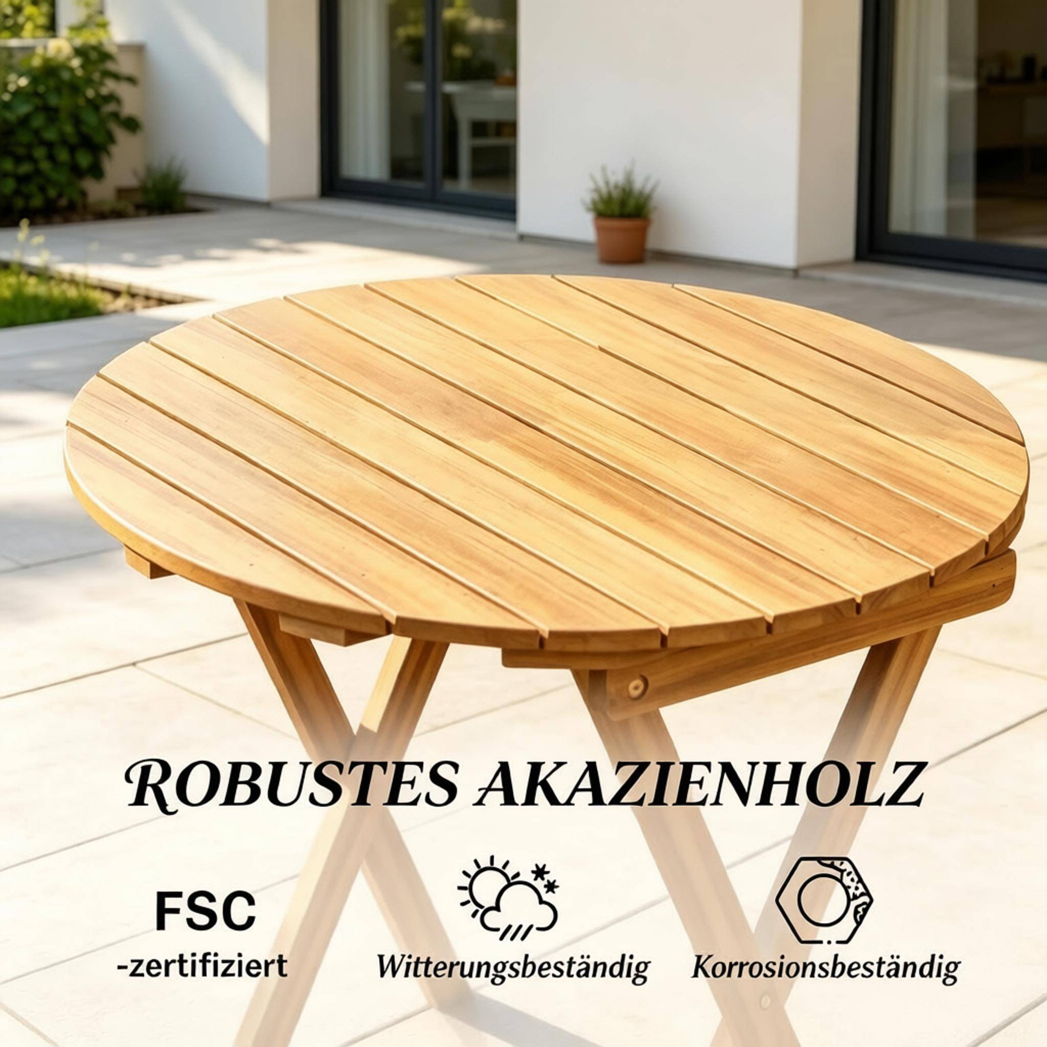 ComfortXL - Salon de jardin bistrot pliant acacia naturel table 60 cm 2 chaises balcon - ComfortXL Outdoor Living - Image 4