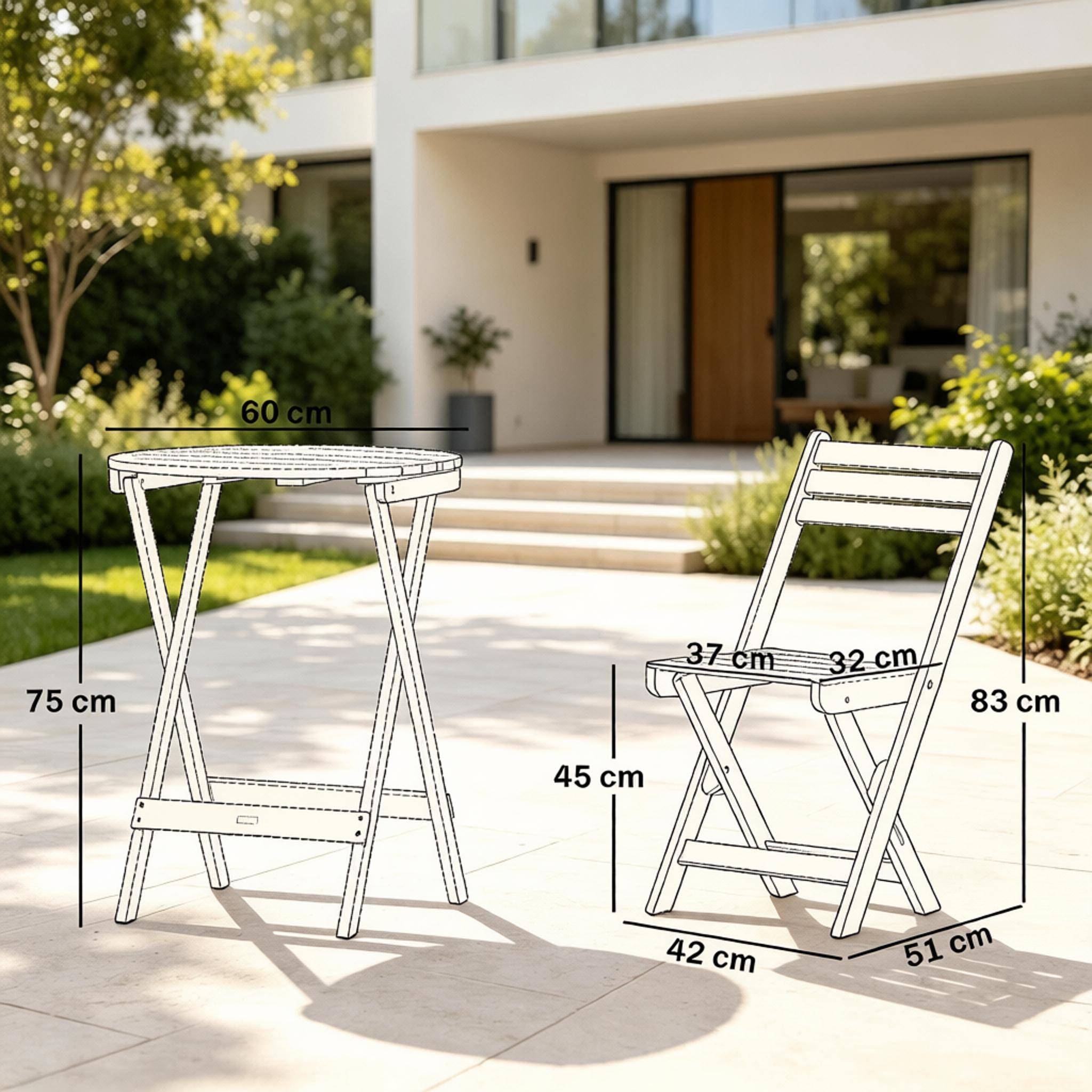 ComfortXL - Salon de jardin bistrot pliant acacia naturel table 60 cm 2 chaises balcon - ComfortXL Outdoor Living - Image 5