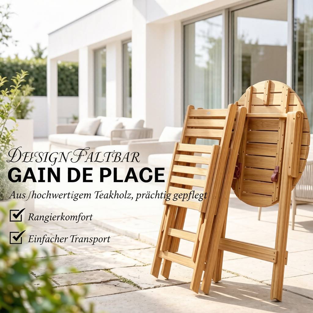ComfortXL - Salon de jardin bistrot pliant acacia naturel table 60 cm 2 chaises balcon - ComfortXL Outdoor Living - Image 2