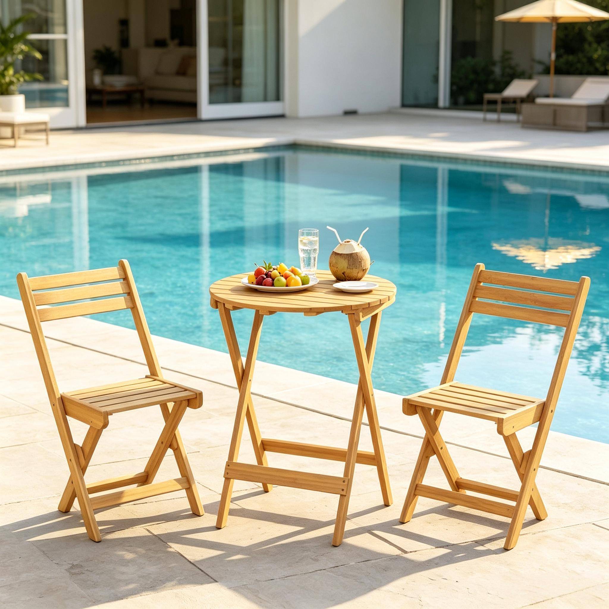 ComfortXL - Salon de jardin bistrot pliant acacia naturel table 60 cm 2 chaises balcon - ComfortXL Outdoor Living - Image 3